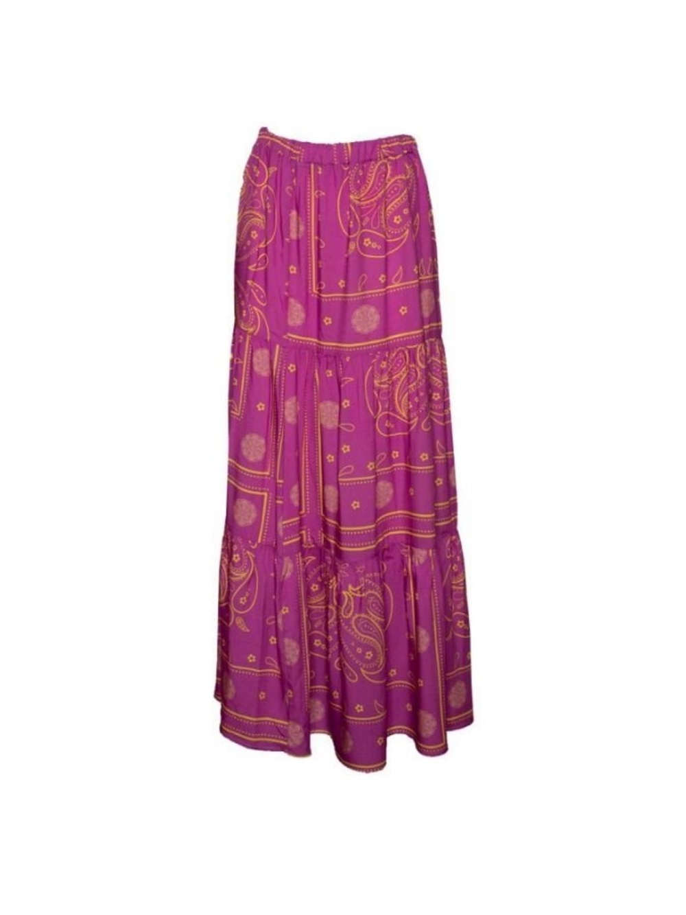 New! Benevierre Boho Fuchsia + Yellow Paisley Tiered Maxi Skirt  + Top 💕 XS Set - Picture 8 of 16